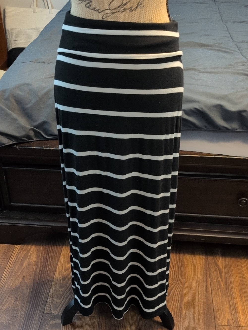 Black and White Striped Maxi Skirt